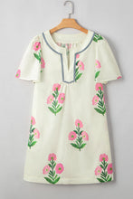 Load image into Gallery viewer, Floral Short Sleeve Split Neck Loose Mini Dress
