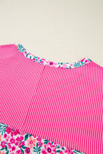 Load image into Gallery viewer, Pink Plus Size Floral Print Corded Patchwork Loose Top
