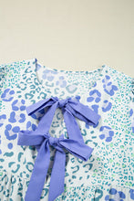 Load image into Gallery viewer, Sky Blue Leopard Contrast Bow Puff Sleeve Mini Dress
