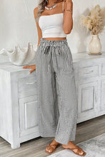 Load image into Gallery viewer, Striped Tied High Waist Loose Straight Casual Pants
