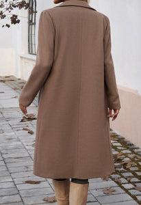 Single Breasted Lapel Collar Flap Pocketed Overcoat