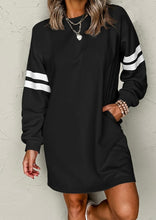 Load image into Gallery viewer, Varsity Contrast Banded Sleeve Shift Sweatshirt Dress
