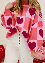 Load image into Gallery viewer, Plus Size Love Heart Block Mock Neck Lantern Sleeve Valentine Sweater
