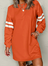 Load image into Gallery viewer, Varsity Contrast Banded Sleeve Shift Sweatshirt Dress
