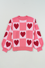 Load image into Gallery viewer, Plus Size Love Heart Block Mock Neck Lantern Sleeve Valentine Sweater
