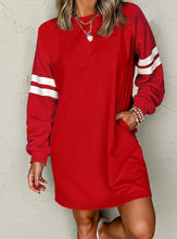 Load image into Gallery viewer, Varsity Contrast Banded Sleeve Shift Sweatshirt Dress
