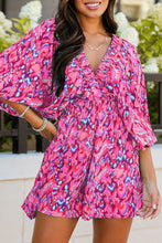 Load image into Gallery viewer, Abstract Print Puff Sleeve V Neck High Waist Romper
