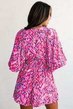 Load image into Gallery viewer, Abstract Print Puff Sleeve V Neck High Waist Romper
