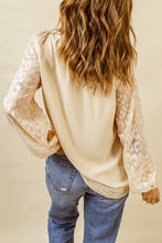 Load image into Gallery viewer, Leopard Mesh Bubble Sleeve Split Neck Blouse
