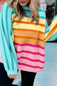 Gradient Striped Ribbed Edge Loose Sweater