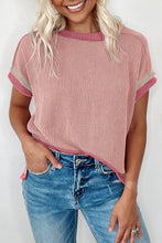 Load image into Gallery viewer, Textured Contrast Trim Round Neck T Shirt
