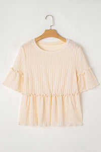 Textured Ruffled Short Sleeve Blouse