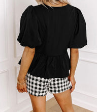Load image into Gallery viewer, Puff Sleeve Bowknot Front Peplum Blouse
