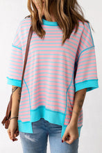 Load image into Gallery viewer, Stripe Oversized Contrast Trim Exposed Seam High Low T Shirt
