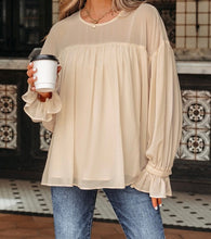 Load image into Gallery viewer, Pleated Ruffle Long Sleeve Chiffon Blouse
