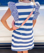 Load image into Gallery viewer, Stripe Contrast Ruffled Sleeve T-shirt Dress
