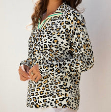Load image into Gallery viewer, Leopard Print Contrast Striped V Neck Blouse
