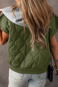 Quilted Drawstring Hooded Zip Up Puffer Vest