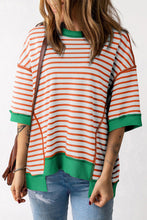 Load image into Gallery viewer, Stripe Oversized Contrast Trim Exposed Seam High Low T Shirt
