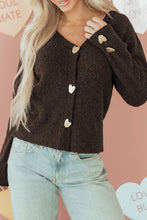 Load image into Gallery viewer, Heart Metal Button V Neck Cardigan Sweater

