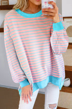 Load image into Gallery viewer, Stripe Contrast Trim High Low Pullover Tunic Sweatshirt
