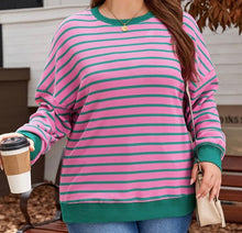 Load image into Gallery viewer, Stripe Waffle Knit Crew Neck Plus Size Sweatshirt
