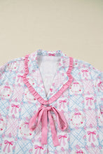 Load image into Gallery viewer, Wreath Pattern Christmas Holiday Tied Front Long Sleeve 2pcs Pajama Set
