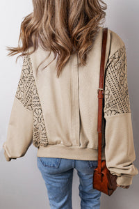 Lace detail Exposed Seam Ribbed Trim Sweatshirt