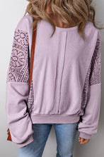 Load image into Gallery viewer, Lace detail Exposed Seam Ribbed Trim Sweatshirt
