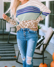 Load image into Gallery viewer, Leopard Striped Mix Pattern Knit Crochet Sweater
