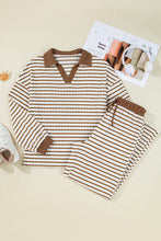 Load image into Gallery viewer, Striped Collared Pullover Top and Drawstring Pant Set
