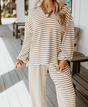 Load image into Gallery viewer, Striped Collared Pullover Top and Drawstring Pant Set
