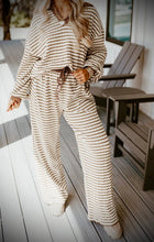 Load image into Gallery viewer, Striped Collared Pullover Top and Drawstring Pant Set
