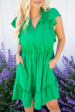 Load image into Gallery viewer, St Pattys Green Split V Neck Elastic Waist Ruffled Dress
