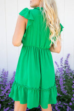 Load image into Gallery viewer, St Pattys Green Split V Neck Elastic Waist Ruffled Dress
