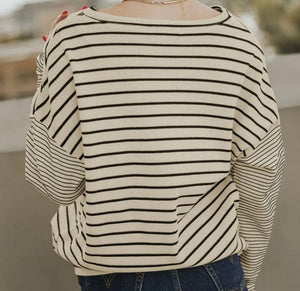 Striped Patchwork Loose Long Sleeve Tee
