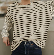 Load image into Gallery viewer, Striped Patchwork Loose Long Sleeve Tee
