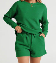 Load image into Gallery viewer, Textured Long Sleeve Top and Drawstring Shorts Set

