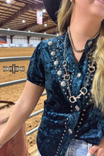 Load image into Gallery viewer, TEAL Vallejo Velvet Button Up
