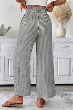 Load image into Gallery viewer, Striped Tied High Waist Loose Straight Casual Pants
