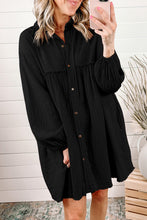 Load image into Gallery viewer, Patchwork Crinkle Puff Sleeve Shirt Dress
