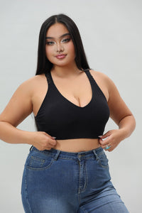 Plus Size Seamless Front Lace Racerback Bralette – Soft Stretch Fit