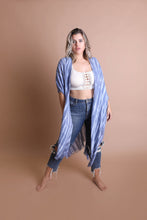 Load image into Gallery viewer, Tie Dye Frayed Kimono Kimonos Blue
