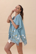 Load image into Gallery viewer, Floral Embroidered Tassel Hem Kimono Cardigan
