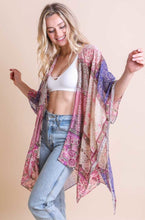 Load image into Gallery viewer, Bohemian Burnout Velvet Kimono Ponchos Silver/Fuchsia
