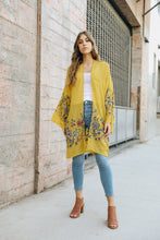 Load image into Gallery viewer, Breathable long floral mustard cardigan wrap for all-day comfort.
