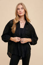 Load image into Gallery viewer, Annie Wear Openwork Button Down Drop Shoulder Shirt
