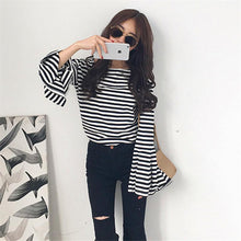 Load image into Gallery viewer, ClaudiaG B&amp;W Bell Sleeve Top
