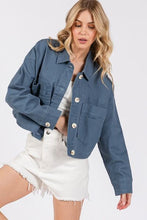 Load image into Gallery viewer, bytos Button Down Cropped Denim Jacket with Patch Pockets
