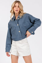 Load image into Gallery viewer, bytos Button Down Cropped Denim Jacket with Patch Pockets
